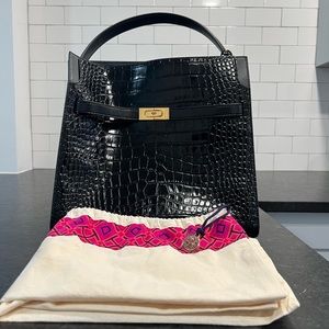 Tory Burch Lee Radziwill Double Bag - Black/Crocodile